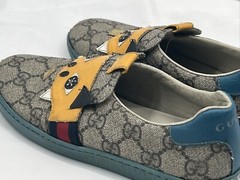 Authentic Gucci Kids Preowned Slip On DINOSAUR Brown Yellow Sneakers Size 32