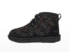 Size 2Y- UGG Neumel II Youth Graphic Stitch Suede Black Chukka Boots Treadlite