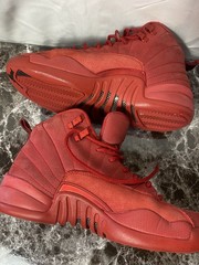 Jordan 12 Retro High Top Red/Black Leather Sneaker Kids 6.5Y 153265-601