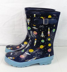 Aleader Kid’s Navy Blue Space Galaxy Rockets Rubber Rain Boots Size 3