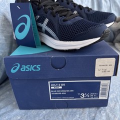 NEW ASICS Sneakers Jolt 2 Navy Blue Silver Size 3.5 Lace Up EU 35.5 Arch Support
