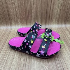 Crocs Classic Slide Black Pink Multi Kids J5 Star Pattern Sandals NEW