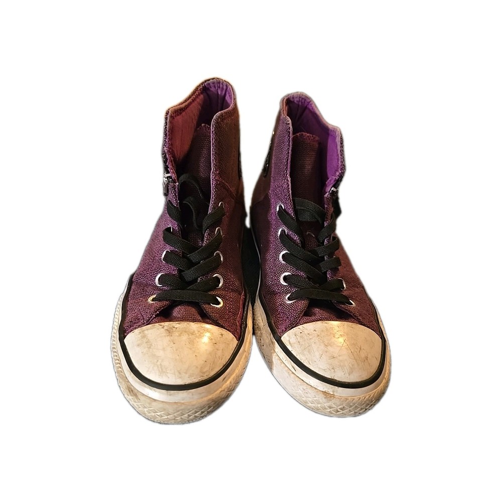 Dark Purple Converse All Stars High Top Shoes Lace Up Front And Zip Side Kids 3