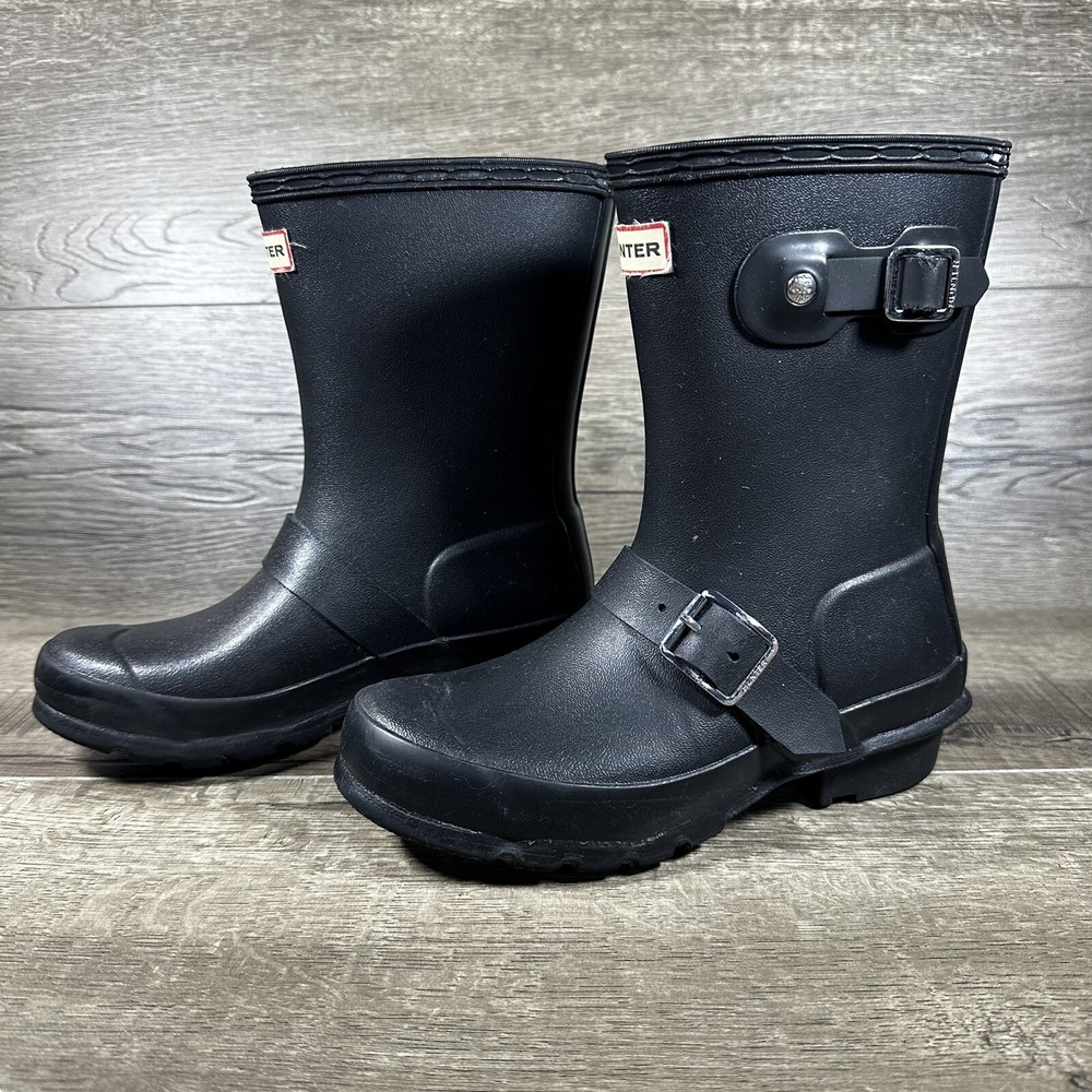 Hunter Black Biker Rain Adjustable Boots Moto Kids Size 1B/2G