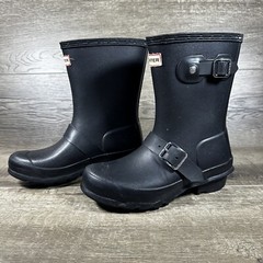 Hunter Black Biker Rain Adjustable Boots Moto Kids Size 1B/2G