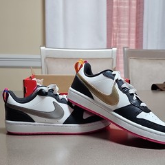 Nike Dunk Low GS DJ0040-100 Leather Sneakers 5Y Black/White Pink Gold
