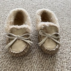 J Crew Crewcuts Kids Mocassin Slippers Gold Faux Fur Lining sz K 11