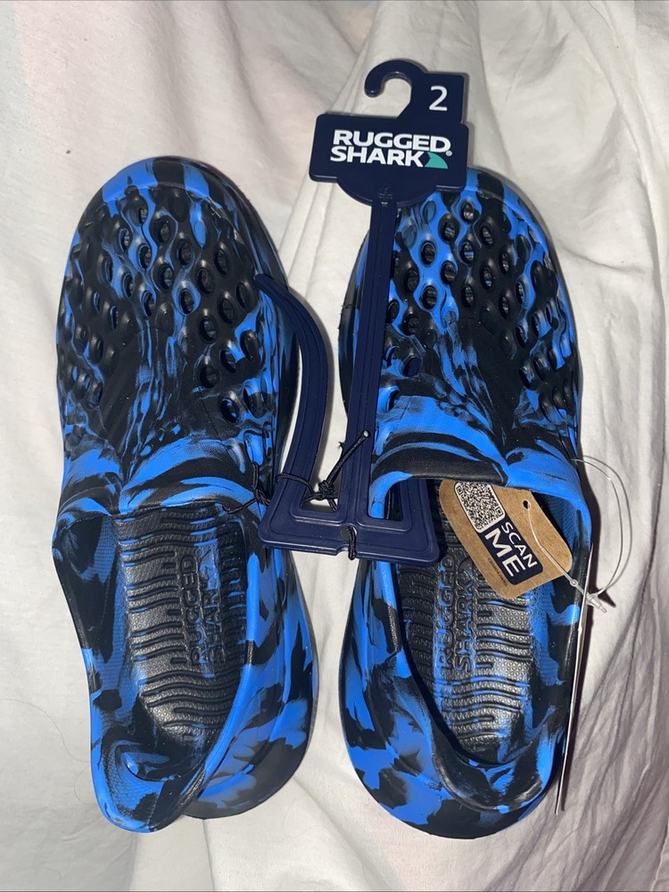Rugged Shark Kids Size 2 Black/blue Multicolor Clog Water Shoe
