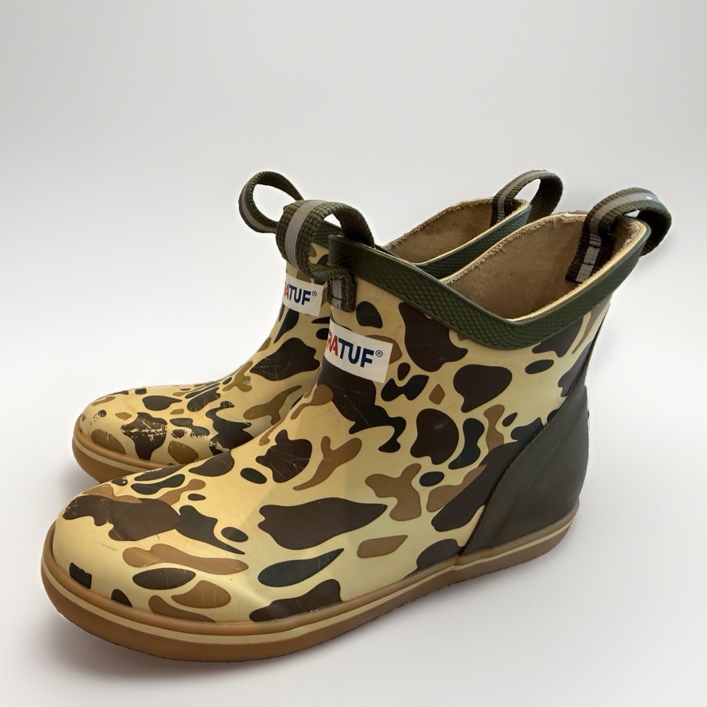 XTRATUF Youth Ankle Deck Boots Duck Camo Size 1M Waterproof Rain Boots