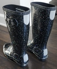 Hunter Big Kid Original Giant Glitter Black Rain Boot UK1/EU33/US B2/G3