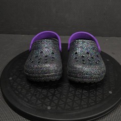 Crocs Clogs Kids Size 8 Black Glitter Classic Lined Faux Fur Shoes 205937