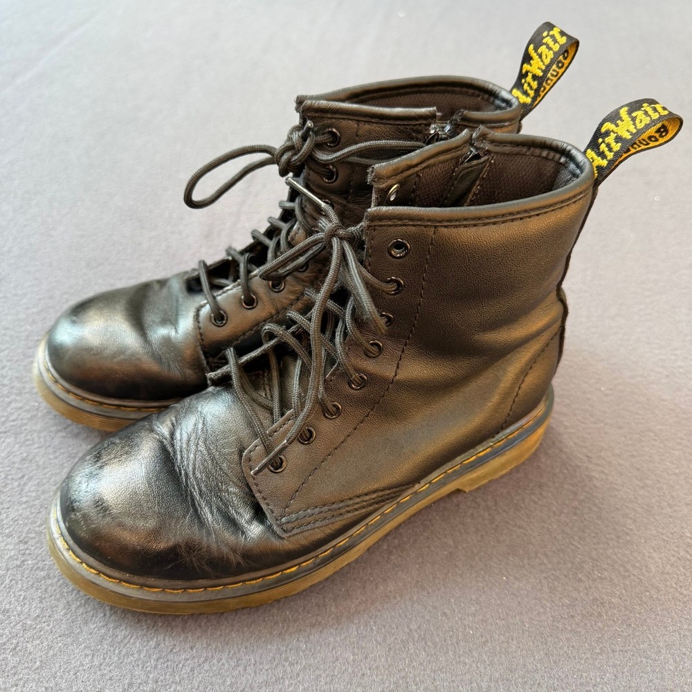 Dr. Martens 1460 J Black Leather Lace Up Side Zip Combat Boots US Women 5
