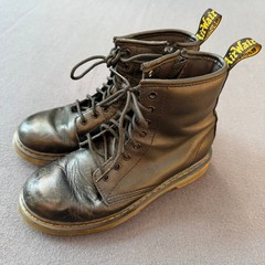 Dr. Martens 1460 J Black Leather Lace Up Side Zip Combat Boots US Women 5