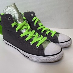 Converse Chuck Taylor All Star Hi Top Sneakers Youth 4 Gray Neon Green Shoes
