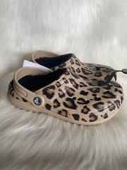 NEW Crocs Size J 2 Kids Classic Lined Out of This World Clog Leopard Gold