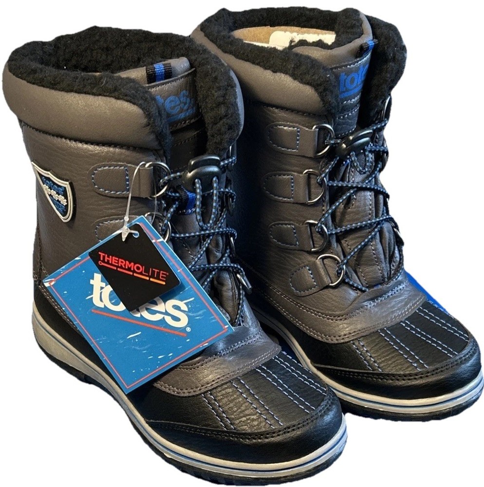 Totes Boys Size 2 David Winter Snow Boots Cold Weather Waterproof Gray
