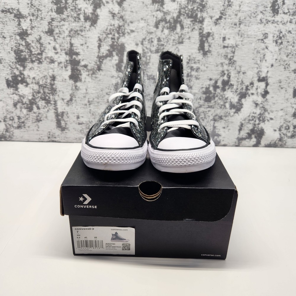 CONVERSE All Star Youth 7 Black Glitter High Top Athletic Retro Fashion Y7 W 8.5