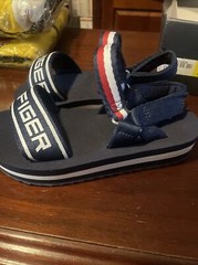 Tommy Hilfiger Beckett Ankle Strap Sandals Navy White Red Kids Size 12