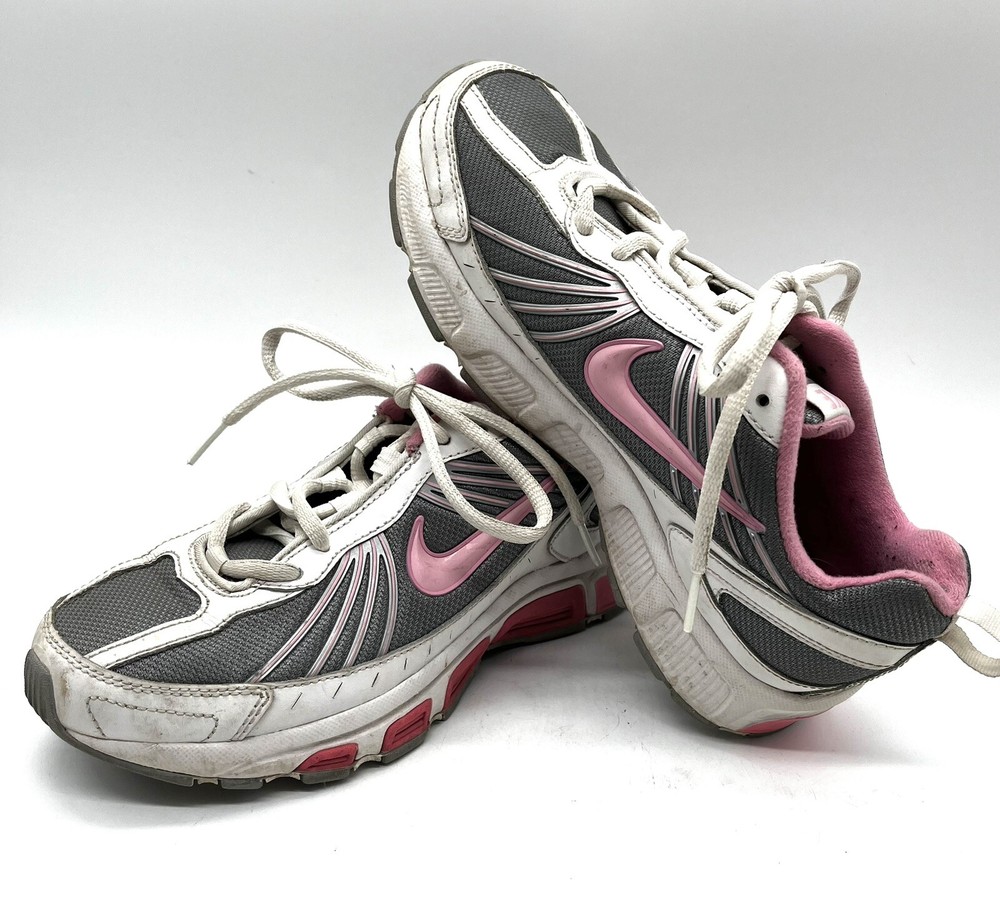 Nike T Run 4 GS Kids Size 5Y 443990 100 White/Pink Good Condition