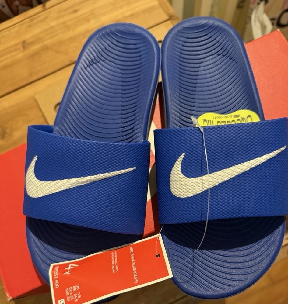 Nike Kawa slides (Blue) Grade school Size 4Y Brand new In box