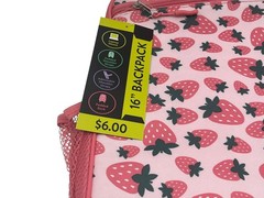 New 16″ Strawberry Print School Backpack Laptop Sleeve Padded Straps Pink