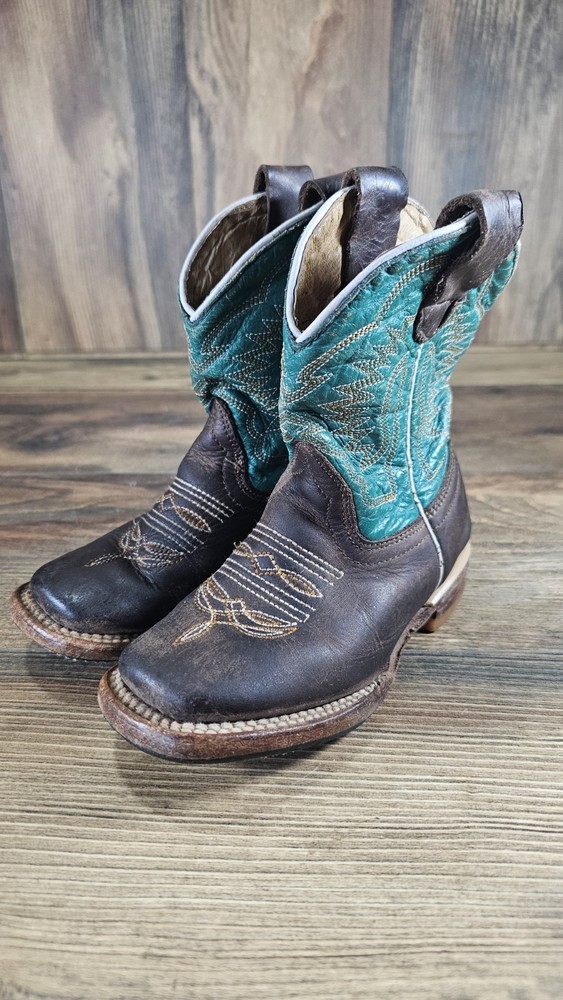 Red Hawk Turquoise Brown Square Toe Cowboy Youth Boys Size 9