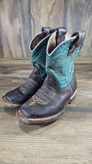 Red Hawk Turquoise Brown Square Toe Cowboy Youth Boys Size 9