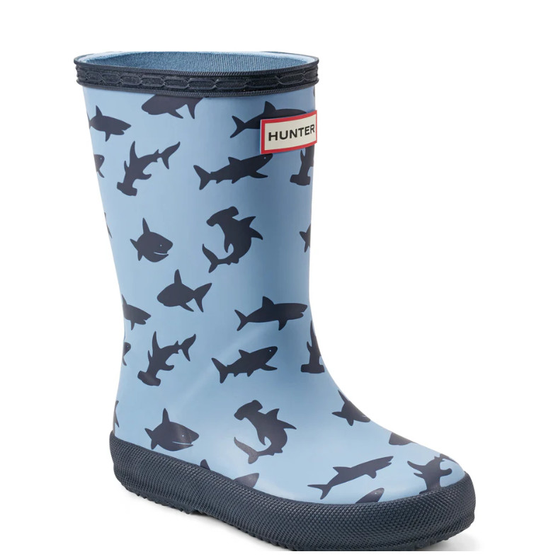 NEW Hunter First Classic Rain Boot Medium Blue Shark Toddler US 10/UK9/EU27