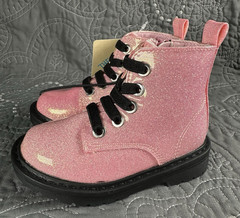 Thereabouts Pink Glitter Lace-Up/Zip Ankle Combat Boots Memory Foam Toddler 5M