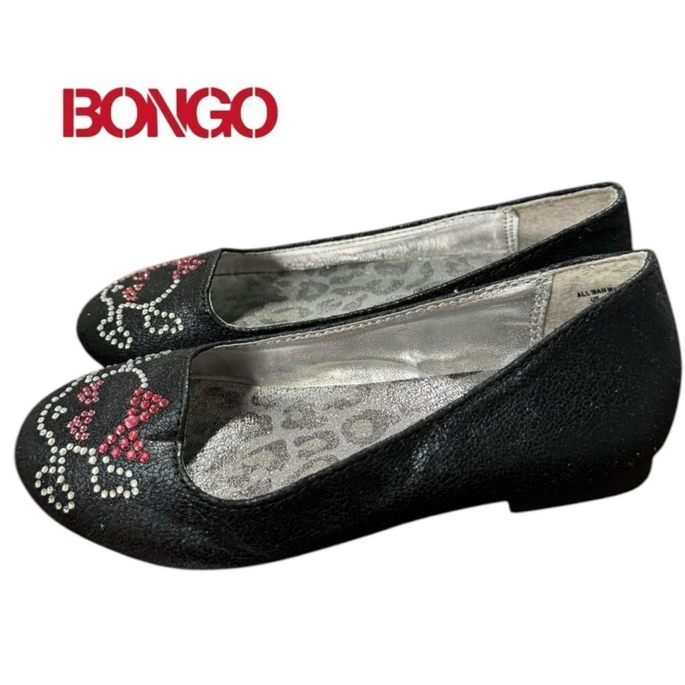 BONGO Girls Black Rhinestone Skull Bow Slip-on Flats 11