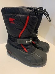 KIDS Sorel Youth Flurry-K Snow Boot, Black/Bright Red, Little Kid SZ 2 (20.0 CM)