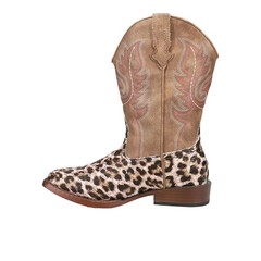 Roper Glitter Leopard Square Toe Cowboy Youth Girls Brown Casual Boots 09-018-1