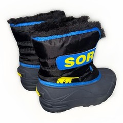 SOREL – Youth Sz 12 Snow Commander Boots for Kids Black Blue Yellow Polar Bear