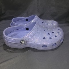 Crocs Classic Glitter Kids Clogs Size 3 Purple Glitter Rubber Slingback