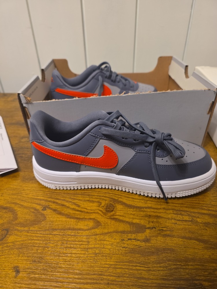 Nike Air Force 1 Low Top (PS) Gray/Orange Leather Lace Up 2.5Y IF1673-008