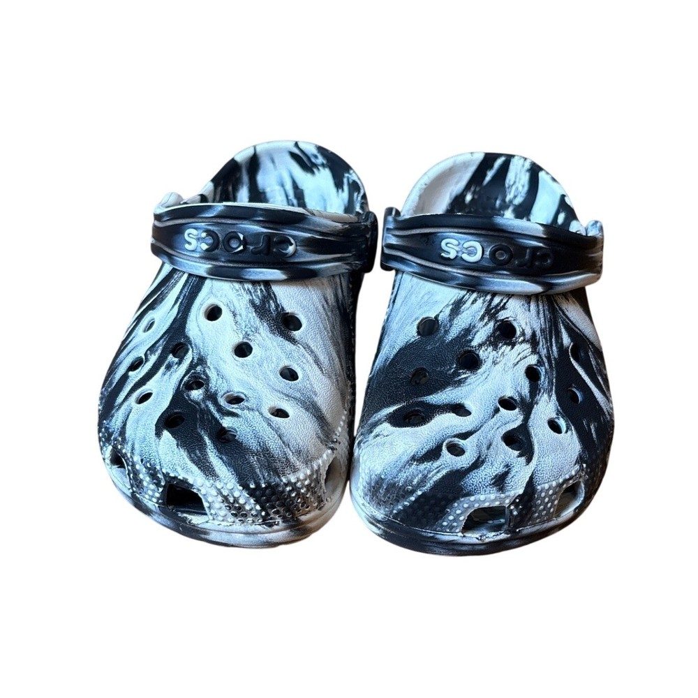 Crocs Classic Clog Kids Black White Marble Swirl Slip On Shoes SIZE C9