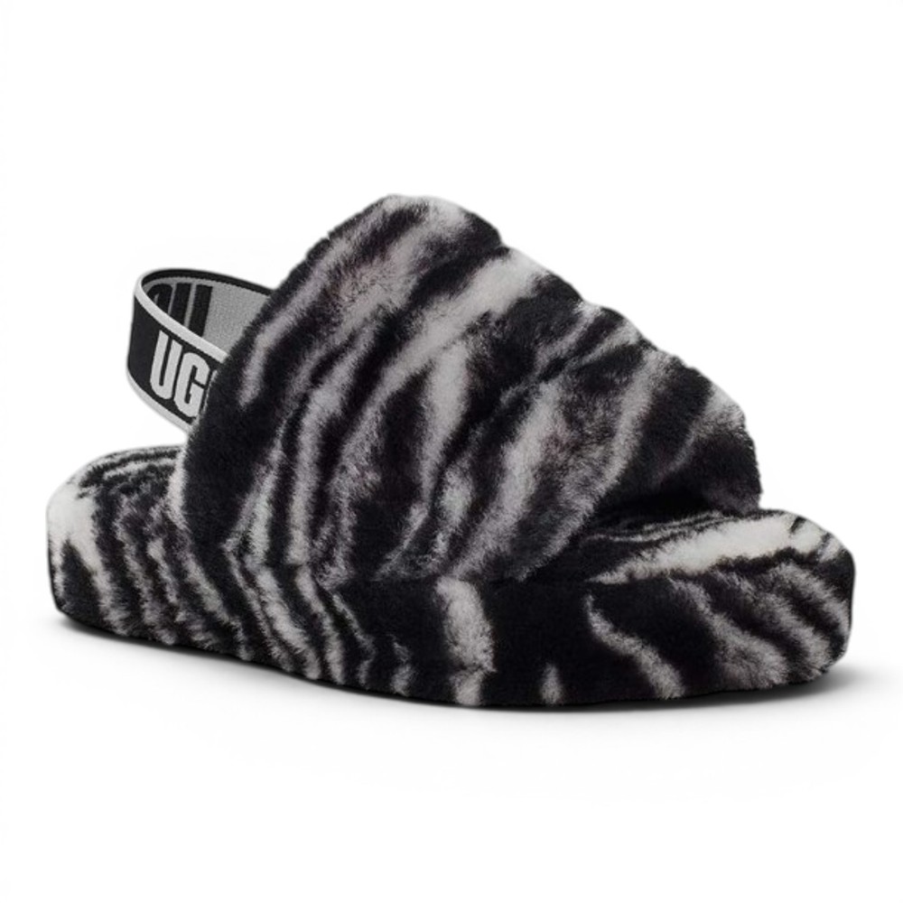 UGG Girls‘ Fluff Yeah Slide Zebra Black/White Animal Print Low Top Size 11