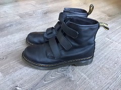 Dr. Martens 1460 Strap Boots Kods Size 4 BLACK Leather Ankle Straps Round