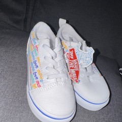 VANS Off The Wall Unisex Kids White Multicolor Script Sneaker size 10