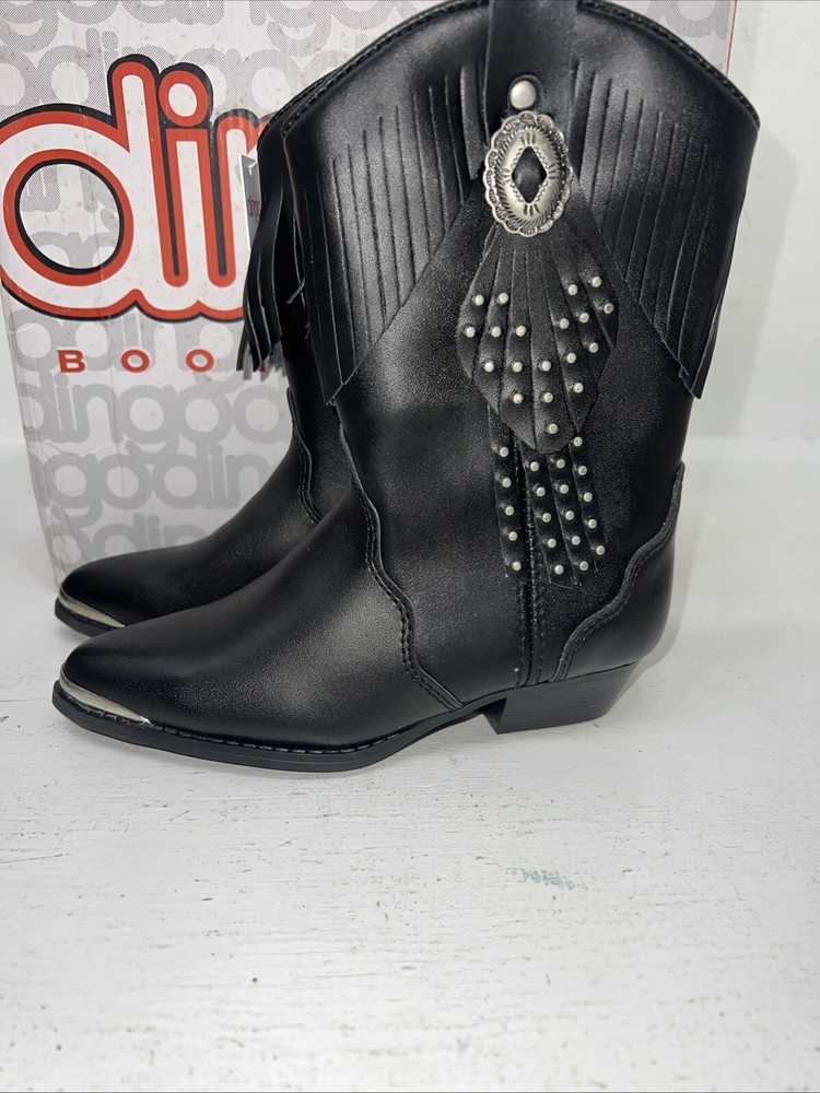 New Children’s Black Dingo Cowboy Boots With Fringe. 11.5 11 1/2 D. 24-117