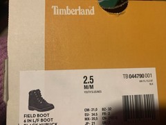 Timberland Field Boot 6 Inch Waterproof Black Nubuck Youth Lace-Up Size 2.5