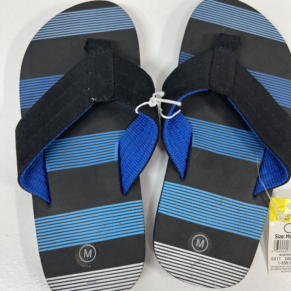 Kids Flip Flops, Size Medium (13-1), Black and Blue, New