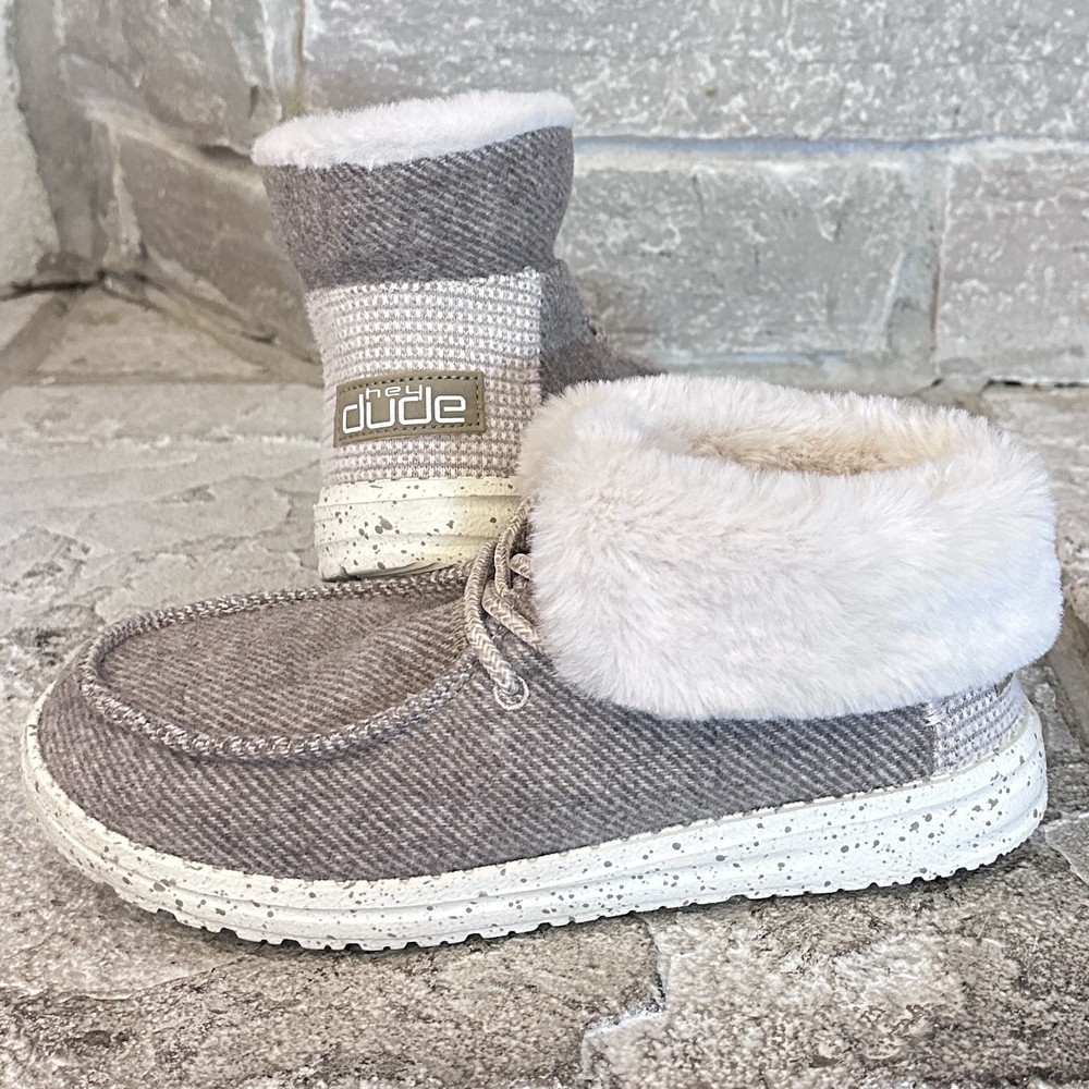 Mint Hey Dude Britt Nut Fur Lined 2-in-1 Flannel Shoes Boots 5 Women/Kids