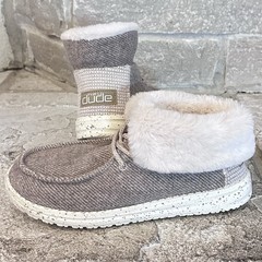 Mint Hey Dude Britt Nut Fur Lined 2-in-1 Flannel Shoes Boots 5 Women/Kids