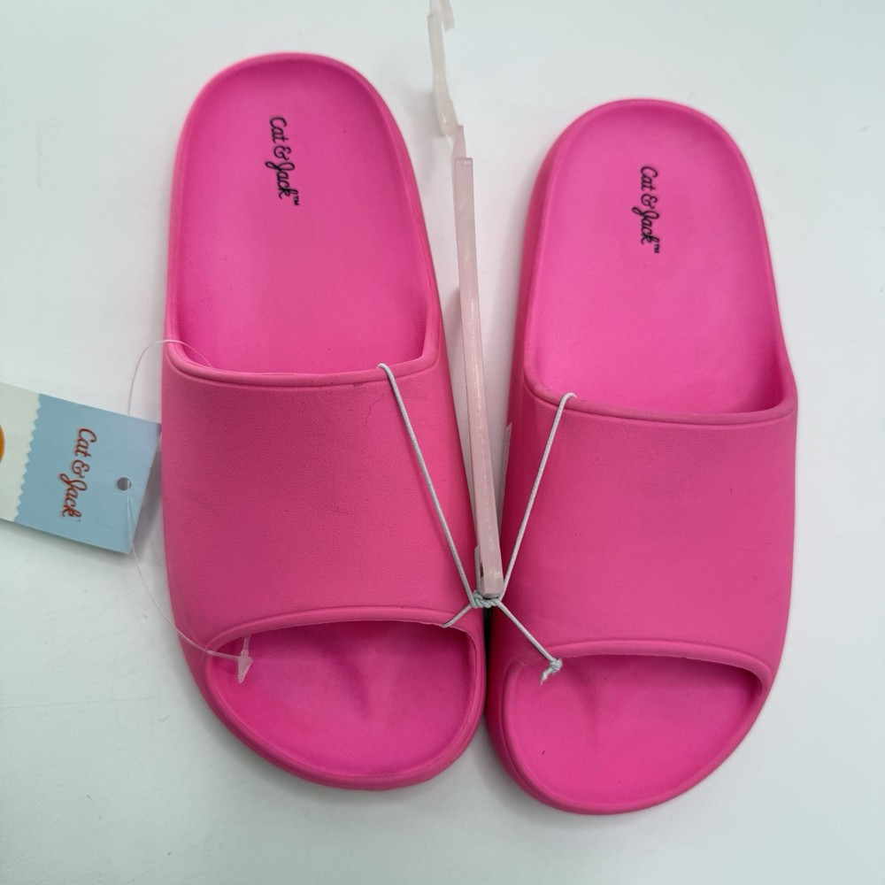 Cat & Jack Kid’s Neon Pink Slip-On Slides Size 2 Comfort Sports