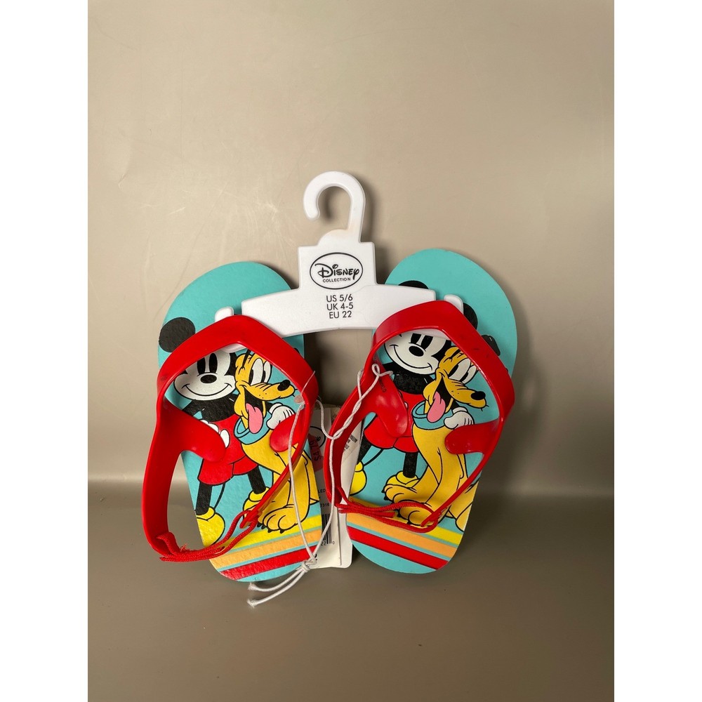 Disney Mickey Mouse Pluto Toddler Flip Flop Sandals Red Teal Size 5/6 NWT