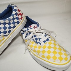 Vans Canvas Low Top Era Tri Checkerboard Skate Shoes Yellow Red Blue Youth Sz 5
