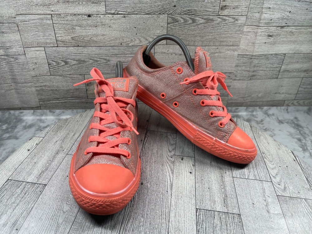 Converse Cats Ox Sneakers Junior Kids Youth 5M Shoes Pink Orange Glitter Athleti