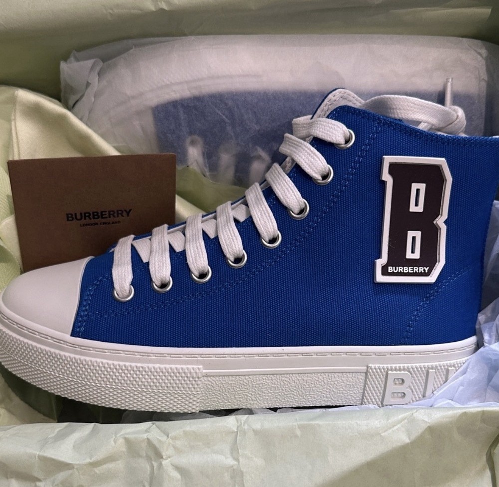 Burberry Mini Jack Canvas High Top Sneakers Blue/White Lace-Up Kids US 3 EU 34