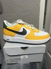 Nike Air Force 1 GS Sneaker Yellow White Black Leather Unisex Kids US 7Y